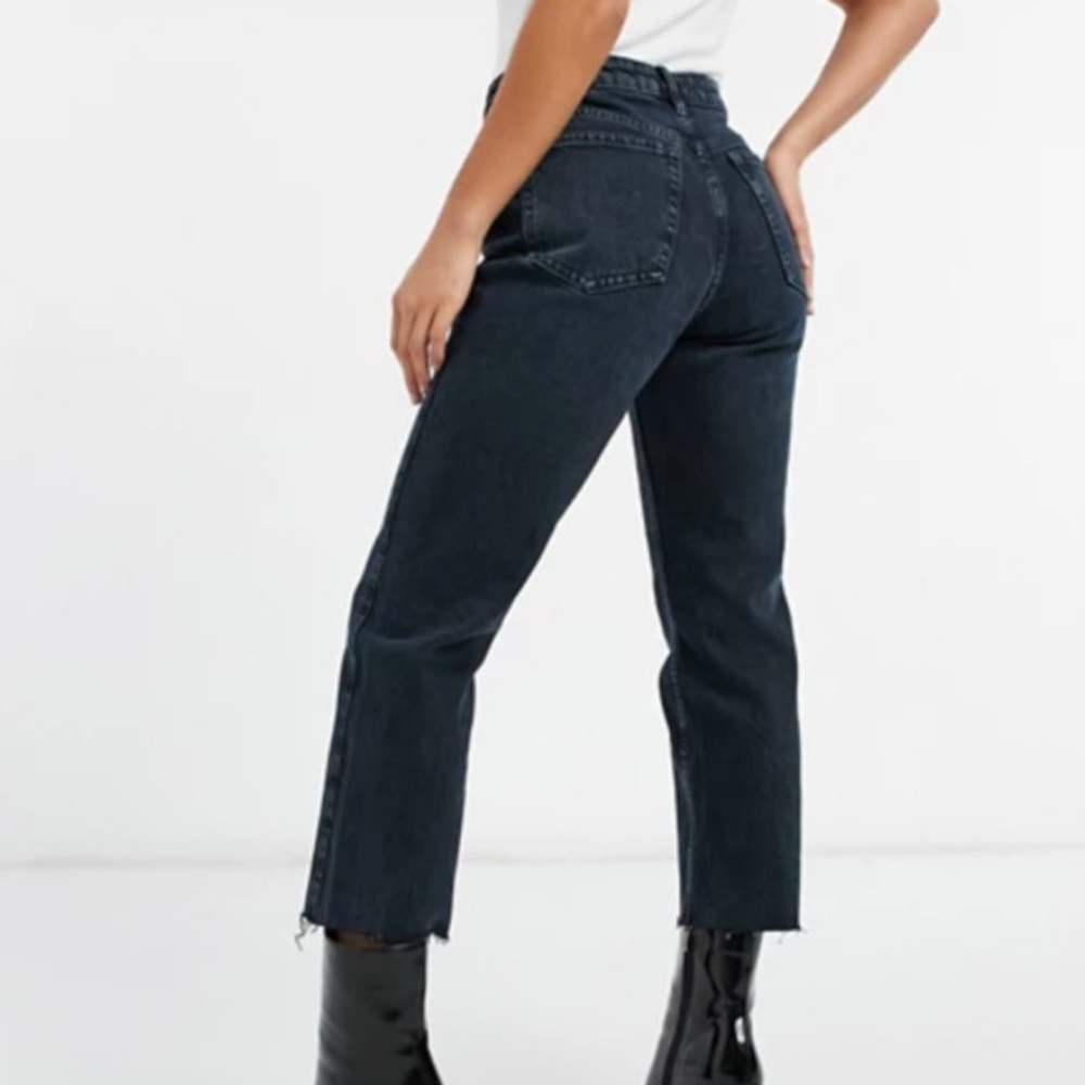 Topshop Raw Hem Straight Leg Black Jeans